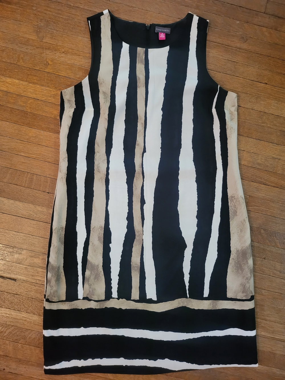 Vince Camuto Black, White & Beige Striped Shift Dress